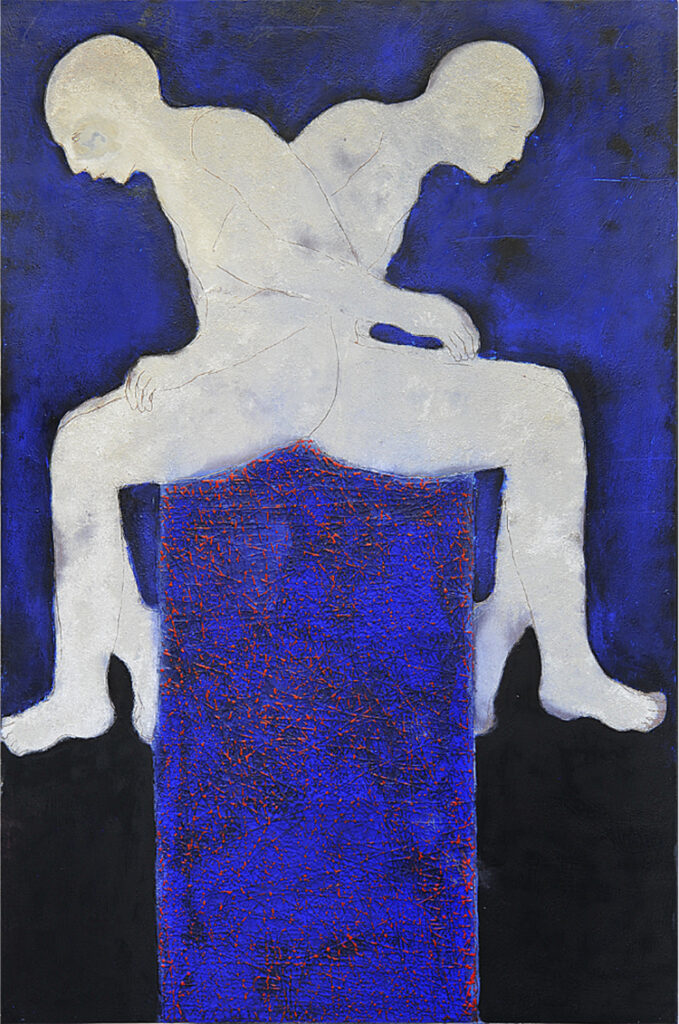 Oeuvre de Mahi Binebine, cire et pigments sur bois