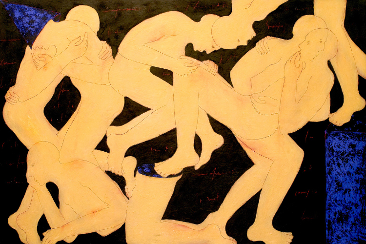 Oeuvre de Mahi Binebine, cire et pigments sur bois